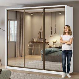 Guarda Roupa Casal com Espelhos 3 Portas de Correr 6 Gavetas 245cm Spazio Super Glass Móveis Lopas  - 8