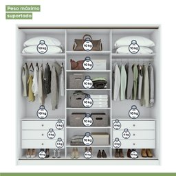 Guarda Roupa Casal com Espelhos 3 Portas de Correr 6 Gavetas 245cm Spazio Super Glass Móveis Lopas  - 7