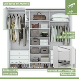 Guarda Roupa Casal com Espelhos 3 Portas de Correr 6 Gavetas 245cm Spazio Super Glass Móveis Lopas  - 9