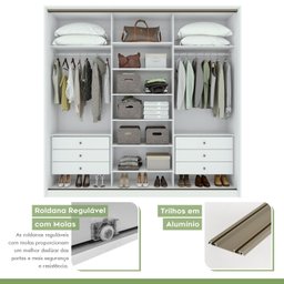 Guarda Roupa Casal com Espelhos 3 Portas de Correr 6 Gavetas 245cm Spazio Super Glass Móveis Lopas  - 5
