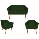 Ver imagem 1 de Kit Namoradeira + 2 Poltronas Decorativa Agatha Suede Verde Pés Madeira Ms Decor