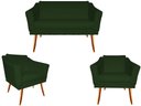 Ver imagem 1 de Kit Namoradeira + 2 Poltronas Decorativa Agatha Suede Verde Pés Madeira Ms Decor