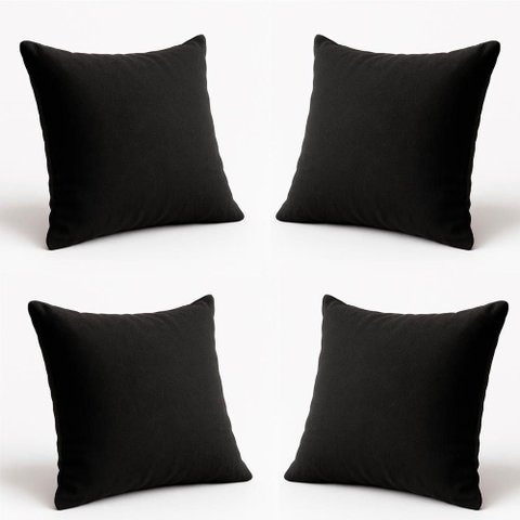 Kit 4 Almofadas Decorativas 42cm Suede Fofinha Lisa Sofá Cor:preto