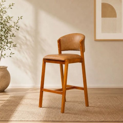 Banqueta Alta Premium Madeira Maciça Escoto Estofada Corino Bancada Área Gourmet Movellu Home