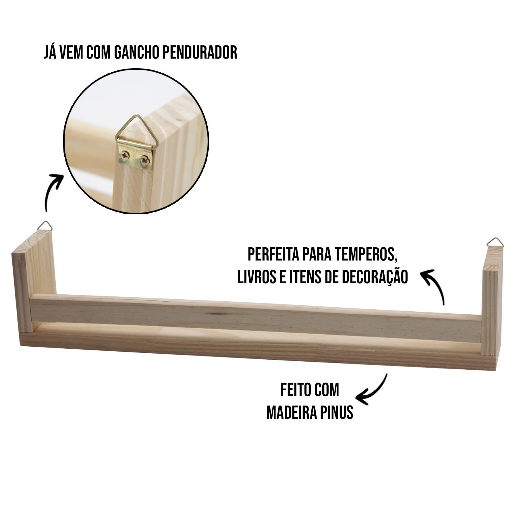 Porta Livros Grande Prateleira Temperos Condimentos Pinus - 2