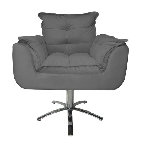 Poltrona Decorativa Opalla Pés Giratório Metal Suede Cinza - DS Estofados