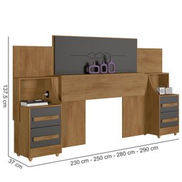 Cabeceira para Cama Box Casal/queen/king Rv Móveis com 02 Mesas de Cabeceira com Tomada - Naturale/g - 3