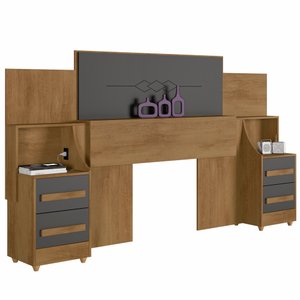 Cabeceira para Cama Box Casal/queen/king Rv Móveis com 02 Mesas de Cabeceira com Tomada - Naturale/g
