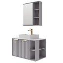 Ver imagem 2 de Gabinete Suspenso Banheiro Noruega 80cm com Cuba e Espelheira Treviso Cinza/Platina