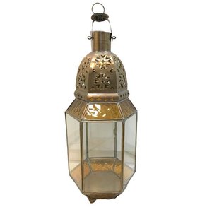 Lanterna Decorativa de Latao e Vidro Ambar M