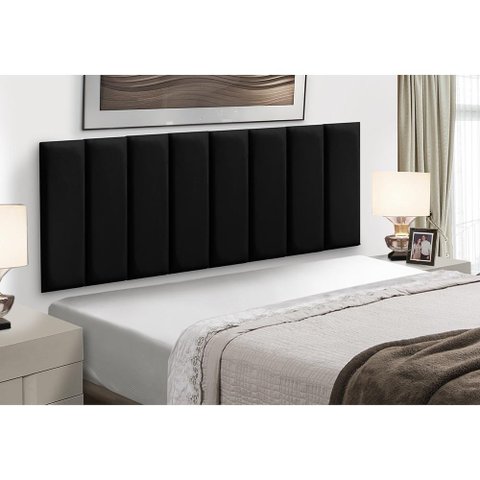 Kit 7 Cabeceiras Painel Modular Cama Box Casal Veludo Preto Madelina Decor