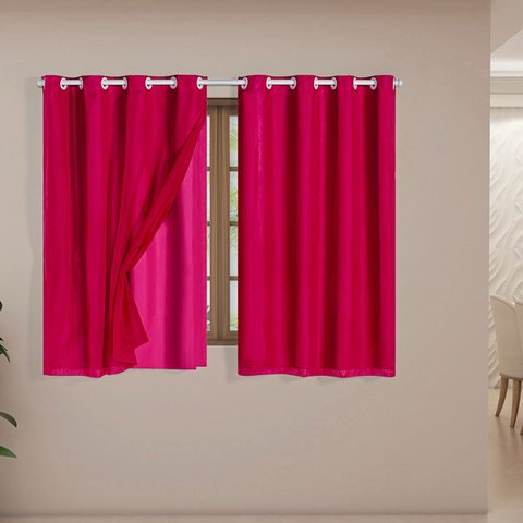 Cortina Daily Varão 1,5m Blackout PVC com Voil 2,00MX1,40m Sala Quarto Pink