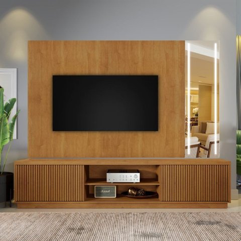 Conjunto Painel Vitrum + Rack Arezzo Painel Naturalle Rack 220 cm Mavaular
