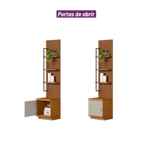 Módulo Lateral 1 Porta Ripado 44cm Betina Prateleiras Haste Metal Nature/off L04 - D'rossi