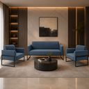 Ver imagem 1 de Conjunto Sofá Namoradeira 2 Lugares 2 Poltronas Industrial Alta Preto Marisa Suede Azul Marinho