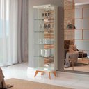 Ver imagem 1 de Cristaleira Retrô 1 Porta 4 Prateleiras MDF 53cm Off White com Freijó