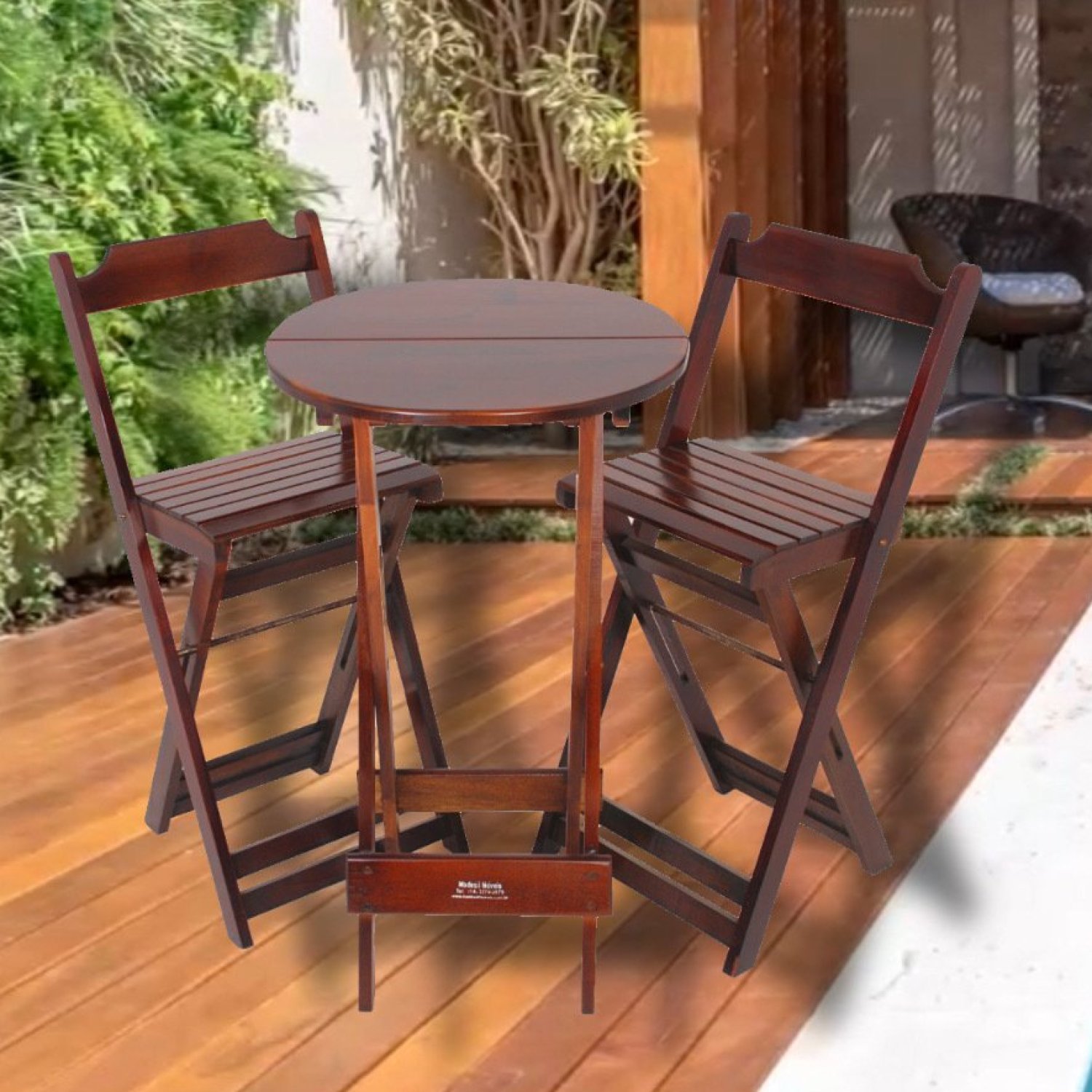 Jogo de Mesa 60x60 e 2 Cadeiras em Aço Dobrável para Restaurante