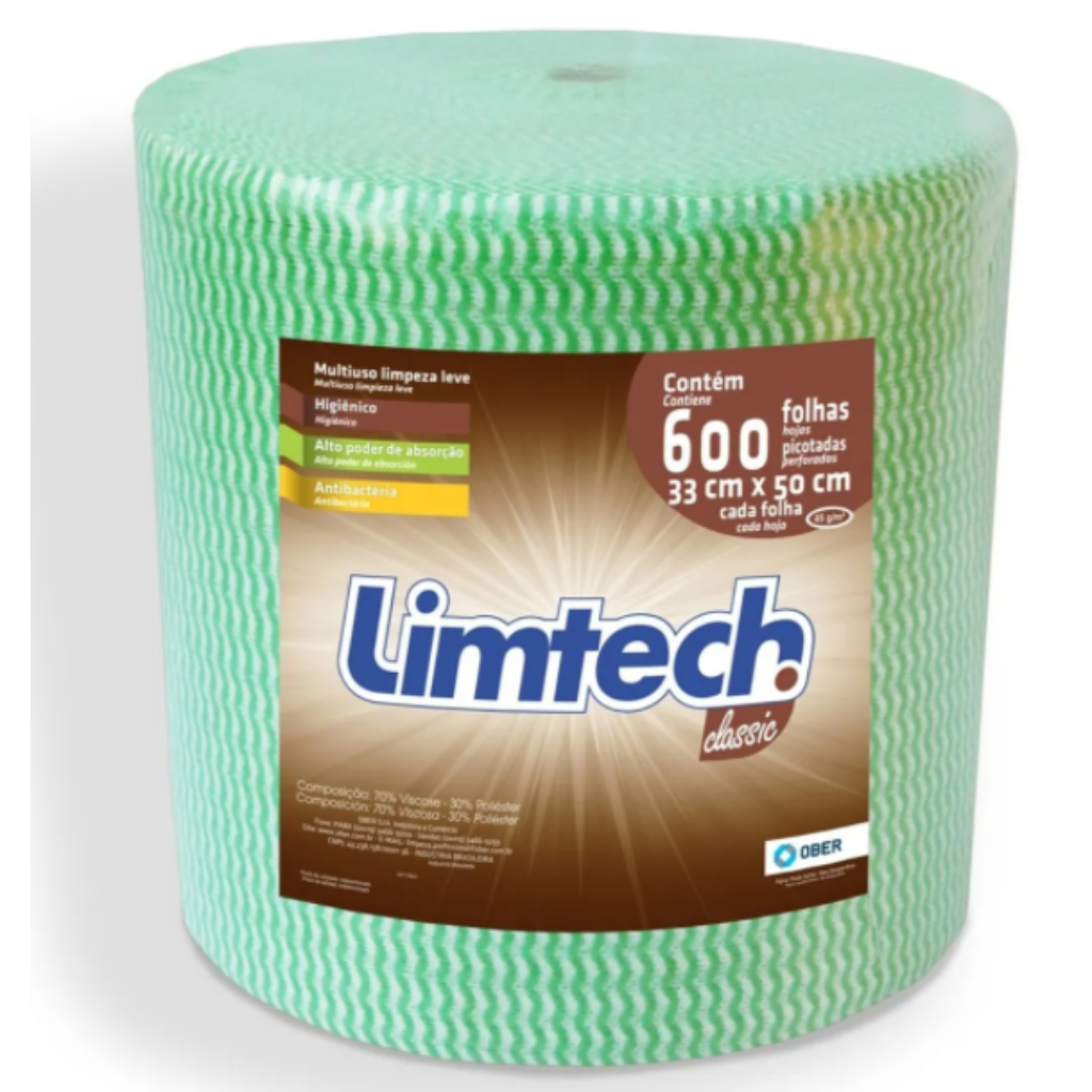 Pano Multiuso Limtech - 33cm X 300m - 600 Folhas - 45g/m² - Verde