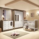 Ver imagem 1 de Quarto de Bebê com Guarda Roupas 4 Portas Cômoda com Janelas e Berço Mateo Provençal 100% MDF Espresso Móveis