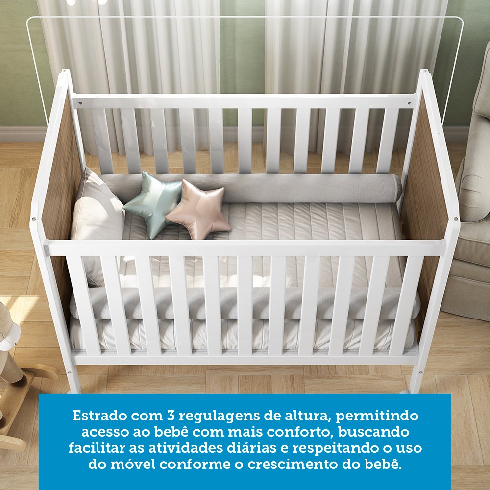Quarto de Bebê com Guarda Roupas 4 Portas Cômoda com Janelas e Berço Mateo Provençal 100% MDF Espresso Móveis - 11