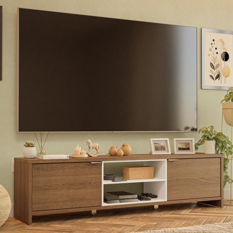 Rack para Tv até 80 Polegadas 180cm 2 Portas Rustic/branco Linz Madesa
