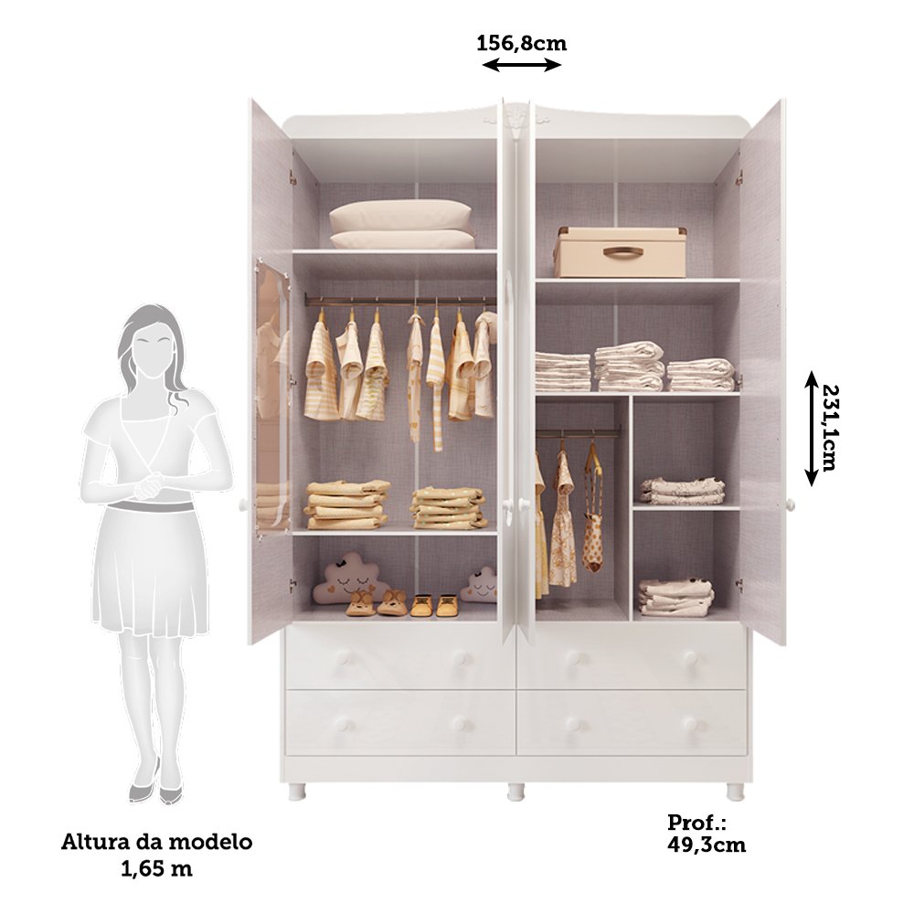 Quarto de Bebê Completo com Guarda Roupas, Cômoda e Berço Mateo Provençal 100% MDF Espresso Móveis - 4