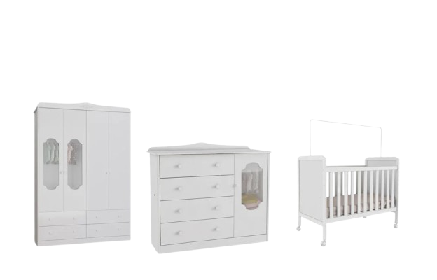 Quarto de Bebê com Guarda-roupa Cômoda Janelados e Berço 100% MDF Mateo Provençal Espresso Móveis - 18