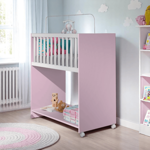 Mini Berço com Colchão Baby 2 em 1 Escrivaninha Infantil:rosa/branco