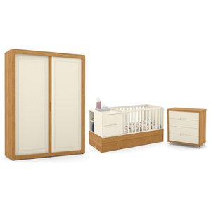 Dormitório Completo Infantil Tutto New 2 Portas de Correr, Cômoda 4 Gavetas, Berço Formare Off White