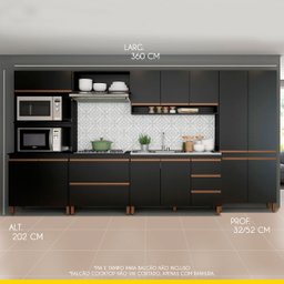 Cozinha Completa Modulada 360 Cm 6 Peças 12 Portas 5 Gavetas Bela Preto Texturizado - ClickLar - 4