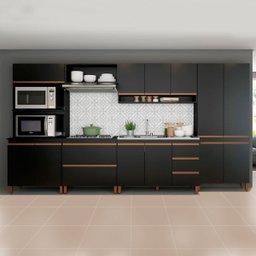 Cozinha Completa Modulada 360 Cm 6 Peças 12 Portas 5 Gavetas Bela Preto Texturizado - ClickLar - 1