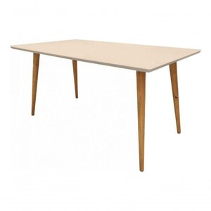 Mesa Jantar Pés Palito Retangular Laqueada com Vidro 100x70 Off White