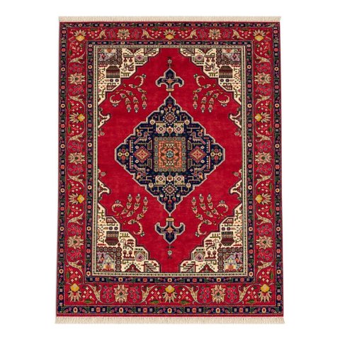 Tapete Persa Iraniano Tabriz Feito À Mão Vermelho e Azul 305x205cm