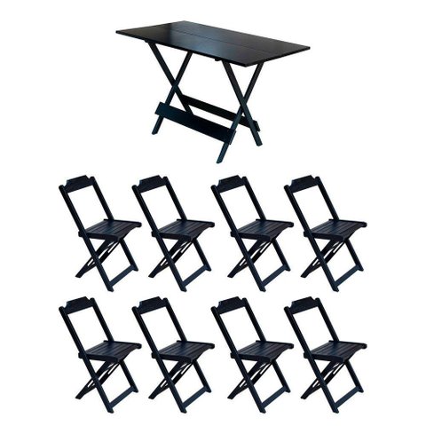 Conjunto Mesa De Madeira Dobravel 120X70 Preto 8 Cadeiras - Marrom