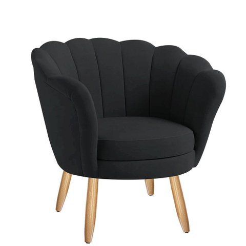 Poltrona Decorativa Pétala Veludo Preto Claro Pés Palito