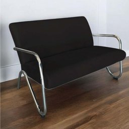Namoradeira Decorativa Bela Couro Preto Braço Cromado - 5
