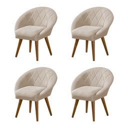 Kit 4 Poltronas Canastra Decorativa para Recepção Estofado Linho Bege Pés Palito - 1