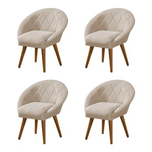 Kit 4 Poltronas Canastra Decorativa para Recepção Estofado Linho Bege Pés Palito