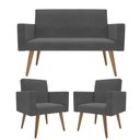 Ver imagem 1 de Kit Sófa 2 Lugares e 2 Poltronas para Sala de Estar Recepção Cinza-escuro