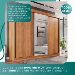 Guarda Roupa Casal 100% Mdf 3 Portas de Correr 6 Gavetas com Espelho Central Fênix - Mais Móveis - 2
