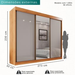 Guarda Roupa Casal 100% Mdf 3 Portas de Correr 6 Gavetas com Espelho Central Fênix - Mais Móveis - 8