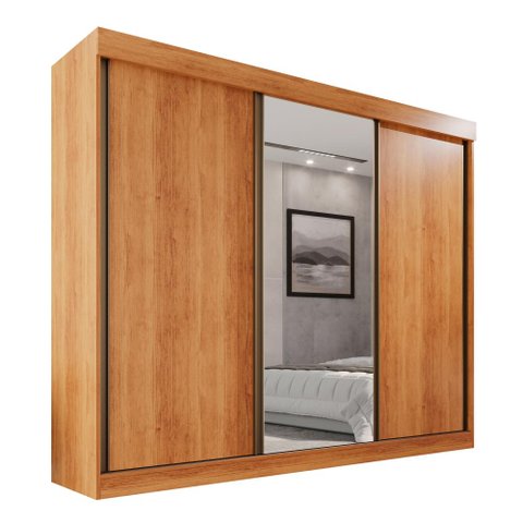 Guarda Roupa Casal 100% Mdf 3 Portas de Correr 6 Gavetas com Espelho Central Fênix - Mais Móveis