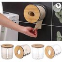 Ver imagem 1 de Porta Papel Higiênico Redondo Tampa Bambu Organizador Banheiro Sustentável Durável Prático Estilo