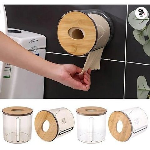 Porta Papel Higiênico Redondo Tampa Bambu Organizador Banheiro Sustentável Durável Prático Estilo