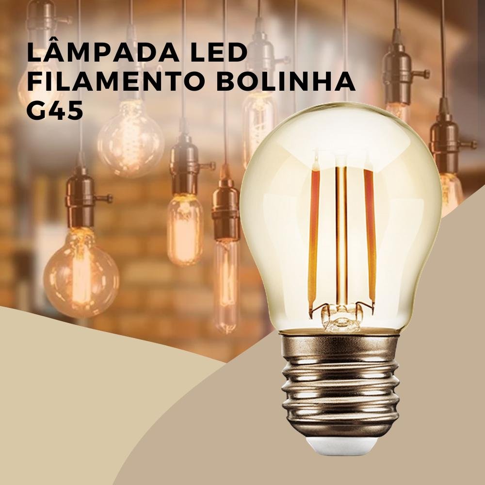 Lâmpada LED Bolinha Filamento 2w G45 Âmbar E27 Retrô Vintage - 6