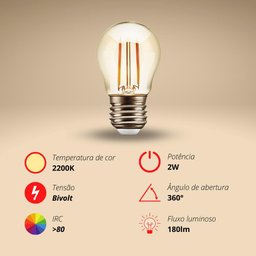 Lâmpada Led Bolinha Filamento 2w G45 Âmbar E27 Retrô Vintage - 2