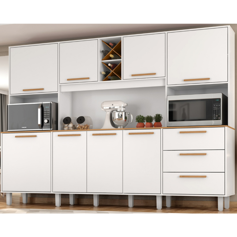 Kit de Armários para Cozinha MDP 8 Portas 3 Gavetas Apollo Branco
