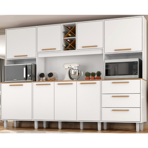 Kit de Armários para Cozinha MDP 8 Portas 3 Gavetas Apollo Branco