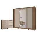 Ver imagem 1 de Guarda Roupa Casal Nevada 3 Portas Carvalho Fendi com Cômoda Gaveteiro Georgia Carvalho Fendi -