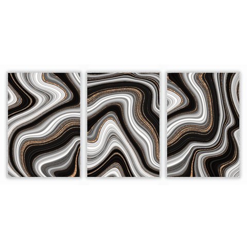 kit com 3 Quadros Decorativos Abstratos com Moldura e Vidro para Sala Quarto Escritório e Clínica 52